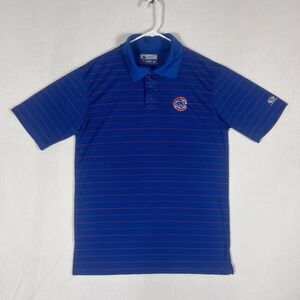 MLB Chicago Cubs Baseball Polo Shirt Mens Medium Blue Striped Short Sleeve Sport